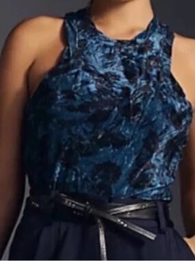 Anthropologie Pilcro Velveteen Racerback Tank Blue Motif  | size: M